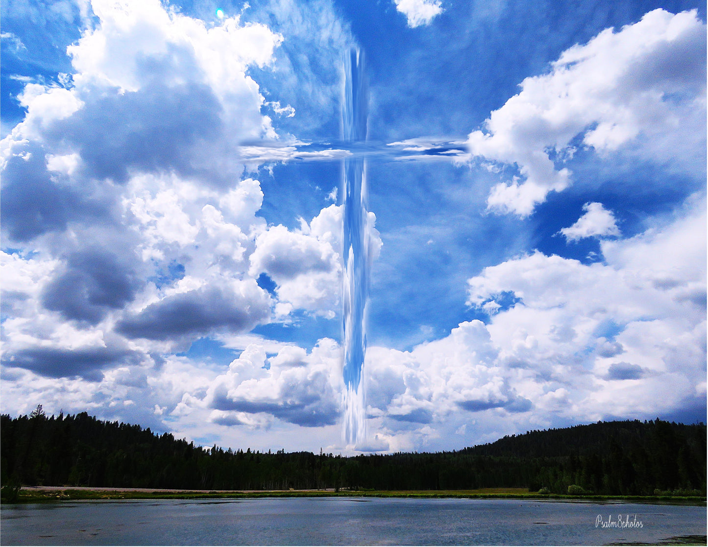 Photo Cross Serene Duck Lake White Clouds Blue Sky Duck Creek Village Utah