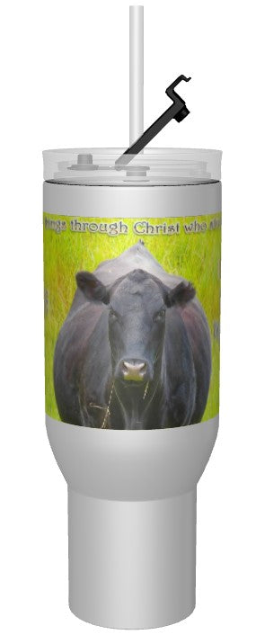 CUPS I Identify as: STRONG Philippians 4:13 Cow Mug Thermos Bottle