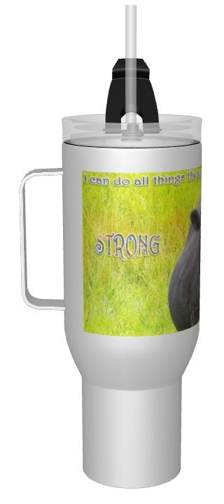 CUPS I Identify as: STRONG Philippians 4:13 Cow Mug Thermos Bottle