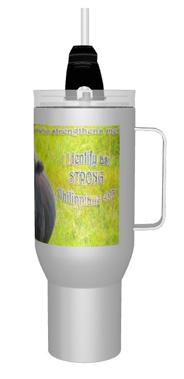 CUPS I Identify as: STRONG Philippians 4:13 Cow Mug Thermos Bottle