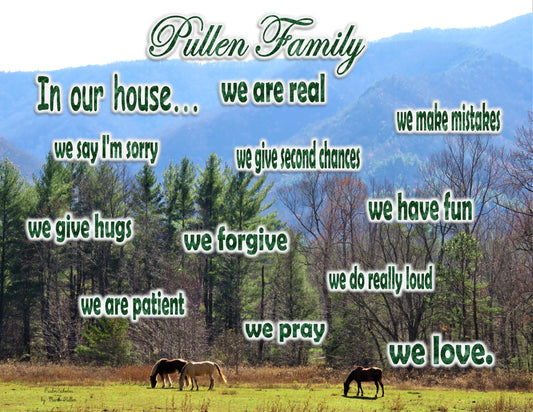 Photo Family Love Horses in Meadow Smokey Mountains Tennessee Customize