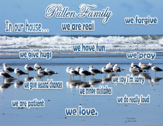 Photo Family Love Oceanside California Sea Gulls Sleeping and Waves Customize