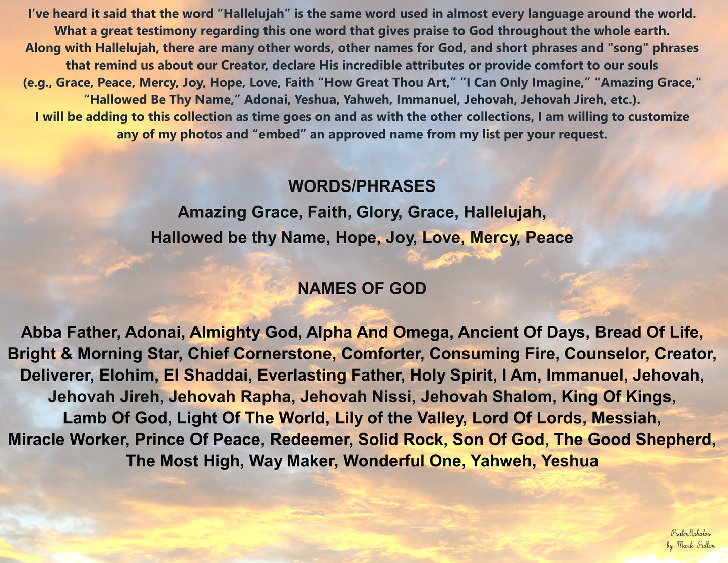 WORDS PHRASES NAMES OF GOD CUSTOMIZE